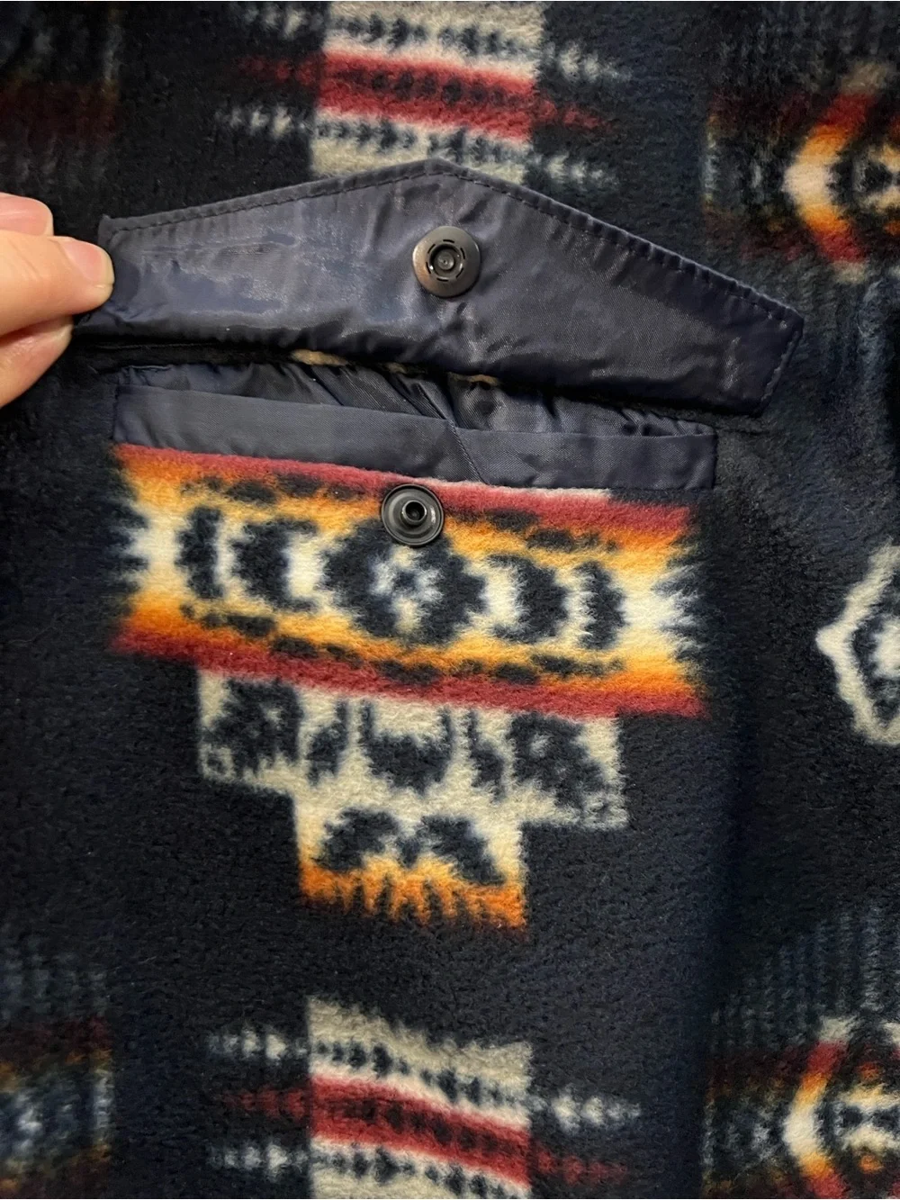 COMO MAN Navy Aztec Fleece Pullover with Multi Accent Pattern